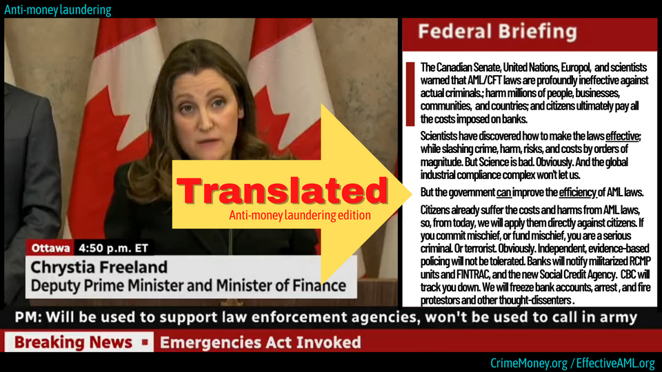 “The Canadian model”: Any country can weaponize money laundering laws to wage war on dissent; forcing banks, crypto firms to freeze accounts to combat citizens’ thought crime